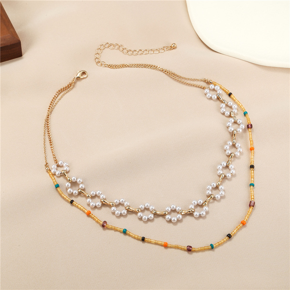 Bohemian Flower Imitation Pearl Alloy Beaded Womenu0027S Necklace 1 Piece