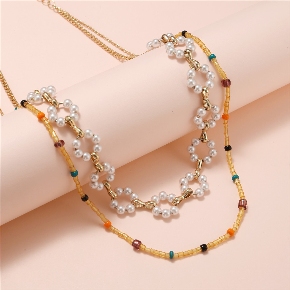 Bohemian Flower Imitation Pearl Alloy Beaded Womenu0027S Necklace 1 Piece