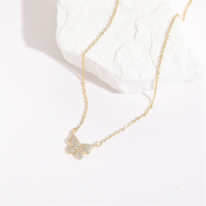 Classic Style Butterfly Copper Gold Plated Zircon Pendant Necklace 1 Piece