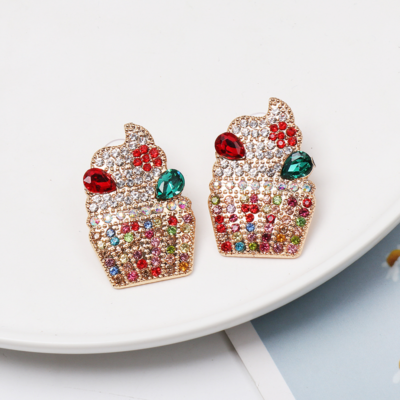 Fashion Ice Cream Mixed materials Inlay Zircon Womenu0027S Ear Studs 1 Pair