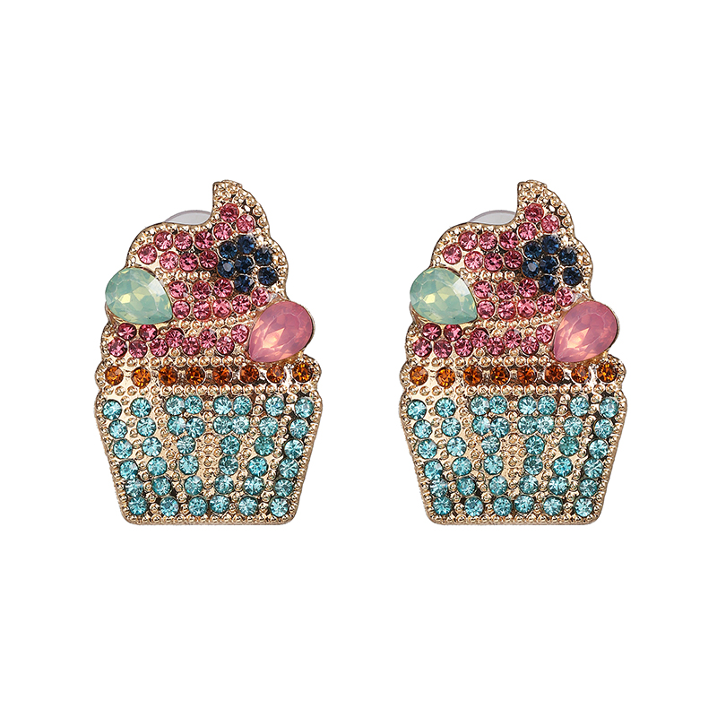 Fashion Ice Cream Mixed materials Inlay Zircon Womenu0027S Ear Studs 1 Pair