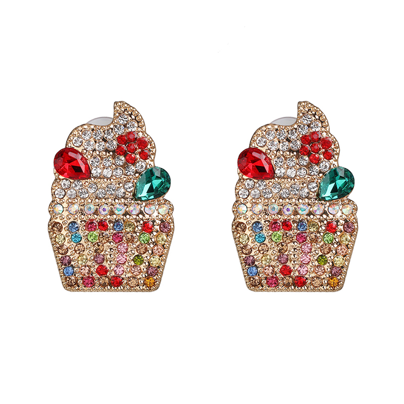 Fashion Ice Cream Mixed materials Inlay Zircon Womenu0027S Ear Studs 1 Pair