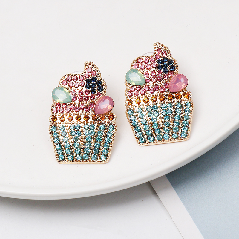 Fashion Ice Cream Mixed materials Inlay Zircon Womenu0027S Ear Studs 1 Pair