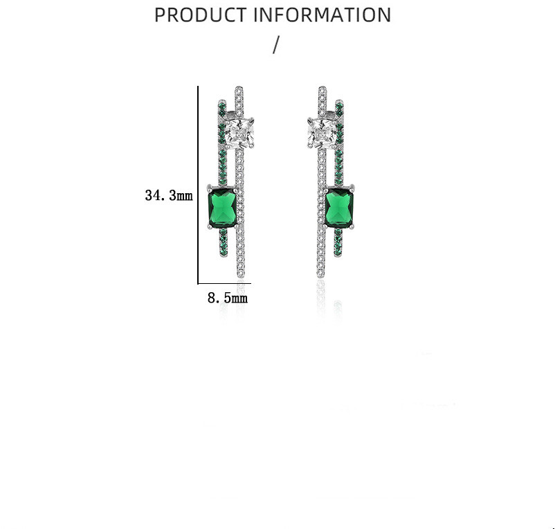 Retro Square Sterling Silver Inlay Zircon Drop Earrings 1 Pair