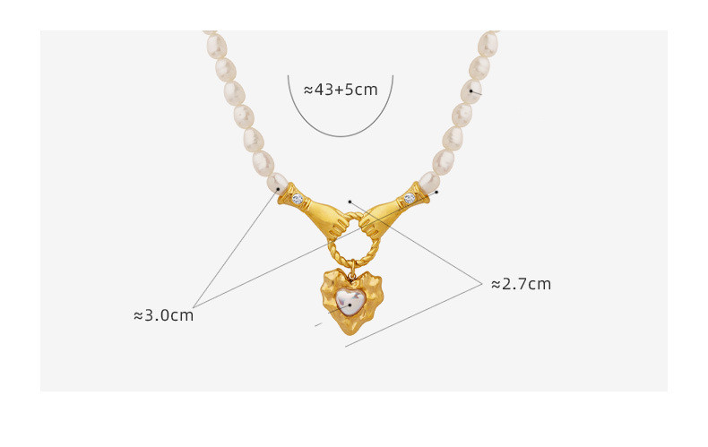 Retro Hand Heart Shape Pearl Titanium Steel Inlay Glass Bead Necklace 1 Piece