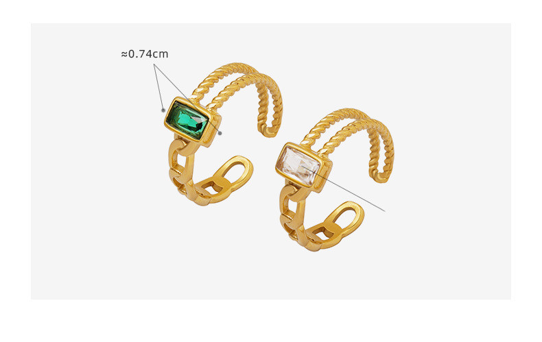 Retro Rectangle Titanium Steel Inlay Zircon Open Ring