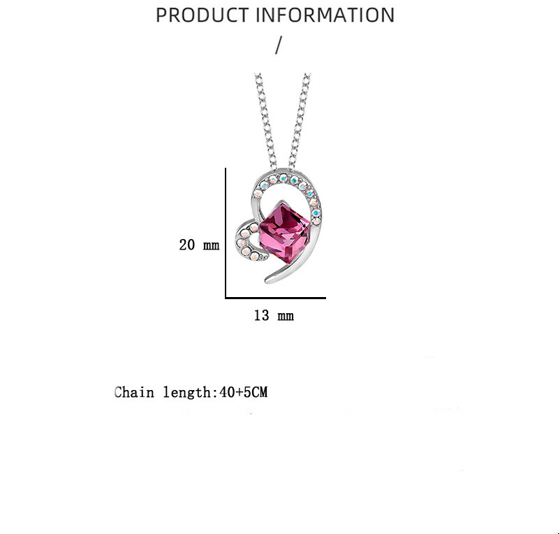 Elegant Square Heart Shape Austrian Crystal Sterling Silver Inlaid Zircon Pendant Necklace