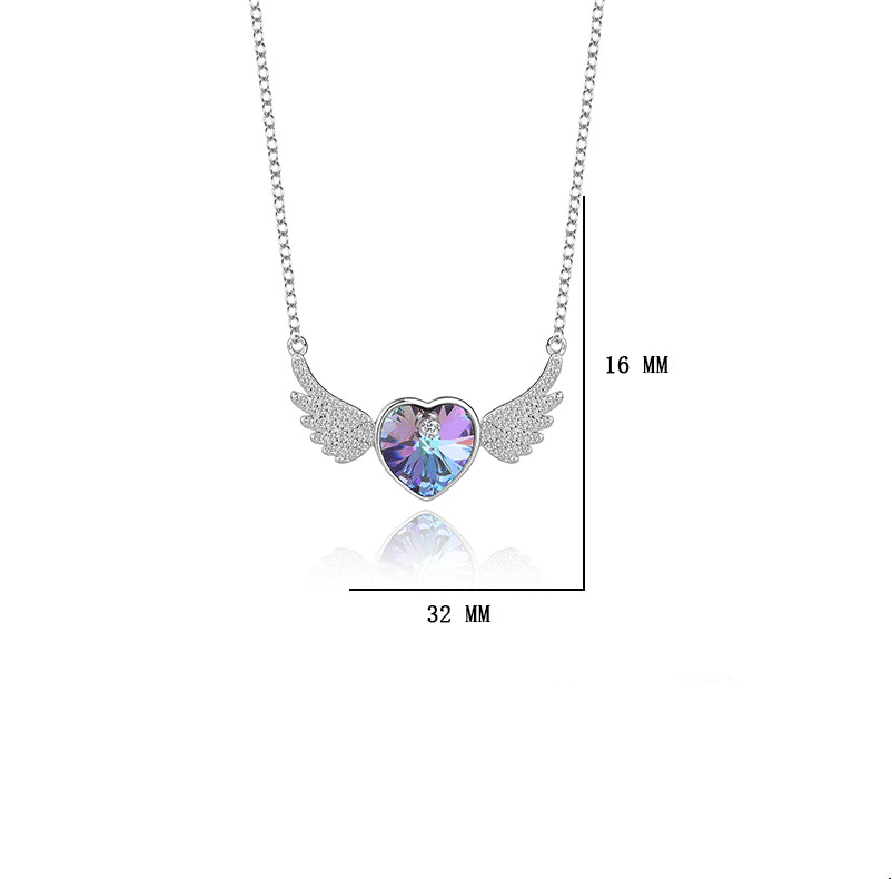 Simple Style Heart Shape Wings Austrian Crystal Sterling Silver Inlaid Zircon Necklace 1 Piece