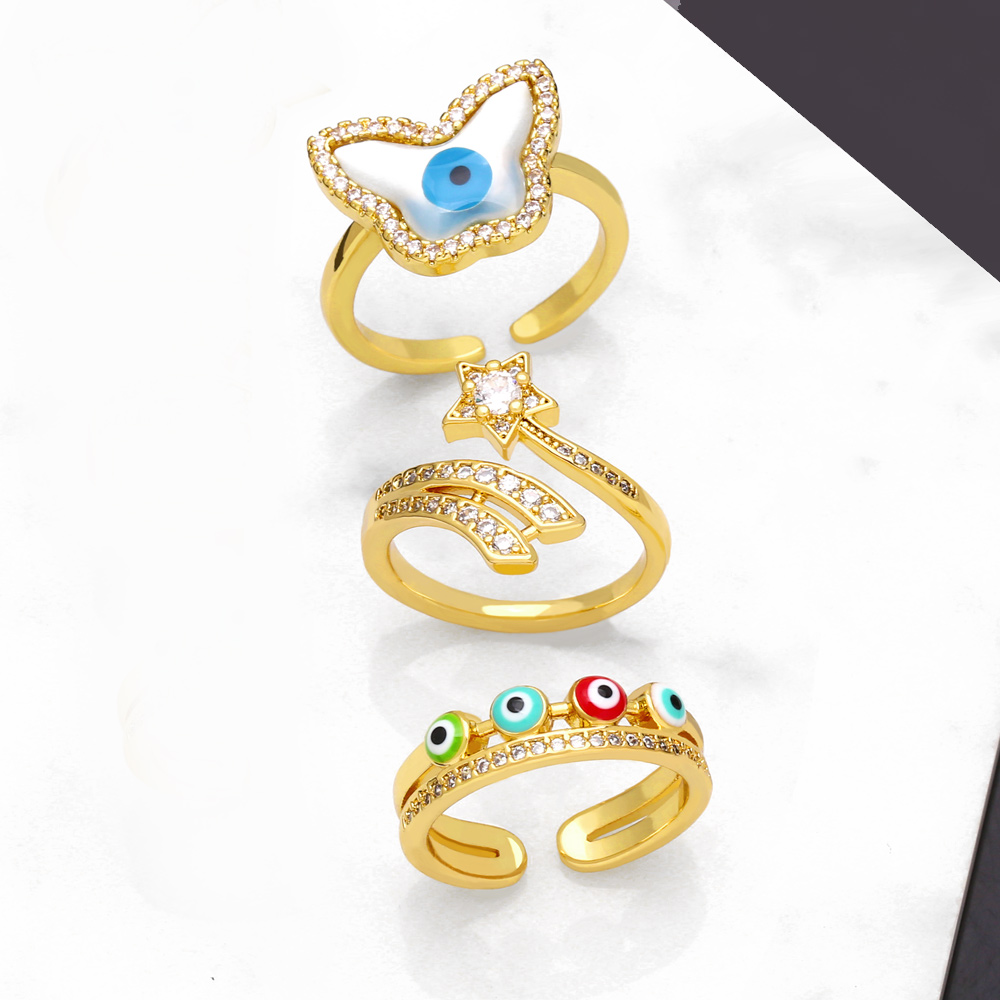 Fashion Devilu0027S Eye Star Butterfly Copper Enamel Gold Plated Zircon Open Ring 1 Piece