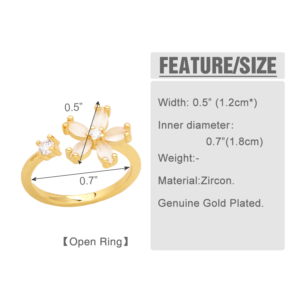 Simple Style Geometric Flower Copper Gold Plated Zircon Open Ring 1 Piece