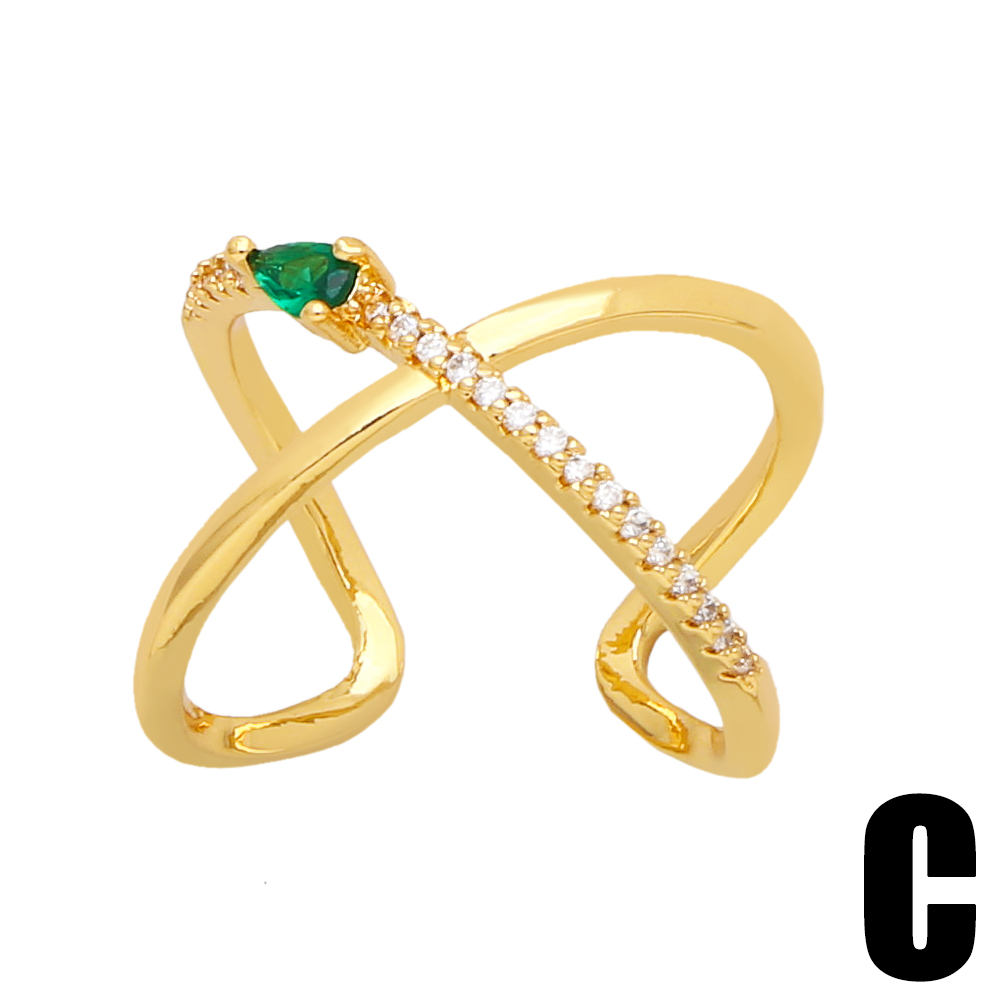 Simple Style Geometric Flower Copper Gold Plated Zircon Open Ring 1 Piece