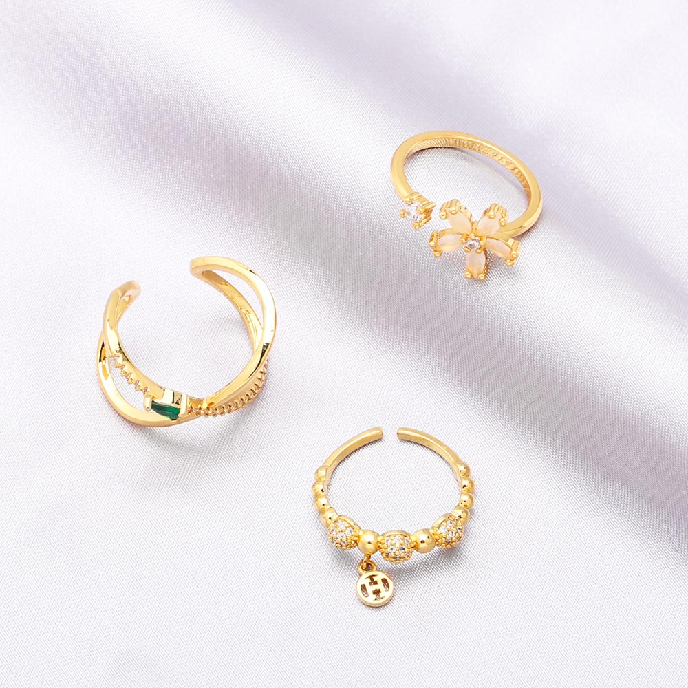 Simple Style Geometric Flower Copper Gold Plated Zircon Open Ring 1 Piece