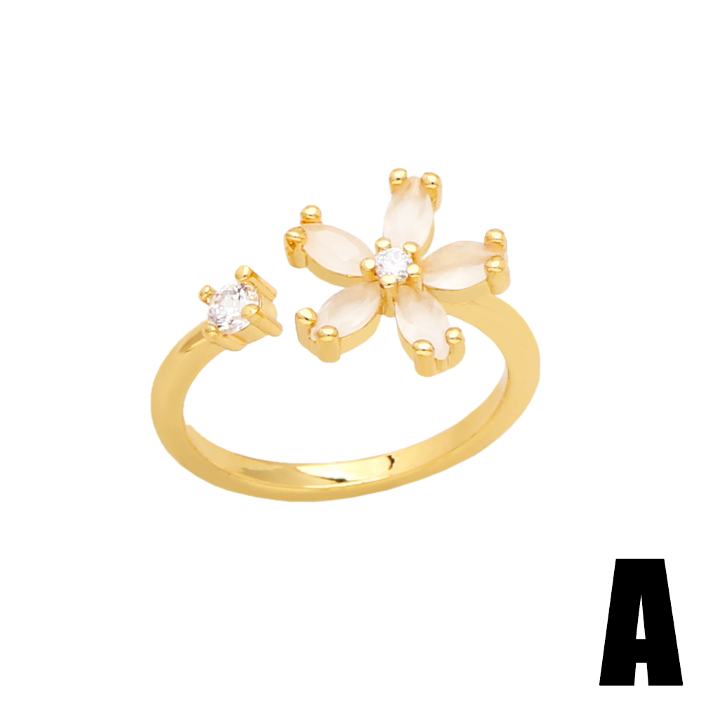 Simple Style Geometric Flower Copper Gold Plated Zircon Open Ring 1 Piece