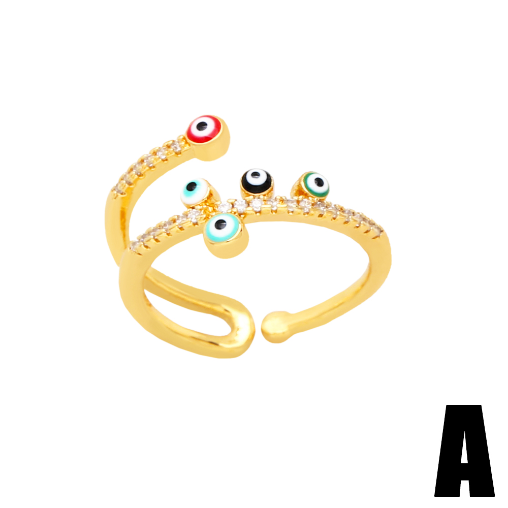 Retro Irregular Devilu0027S Eye Copper Enamel Gold Plated Zircon Open Ring 1 Piece