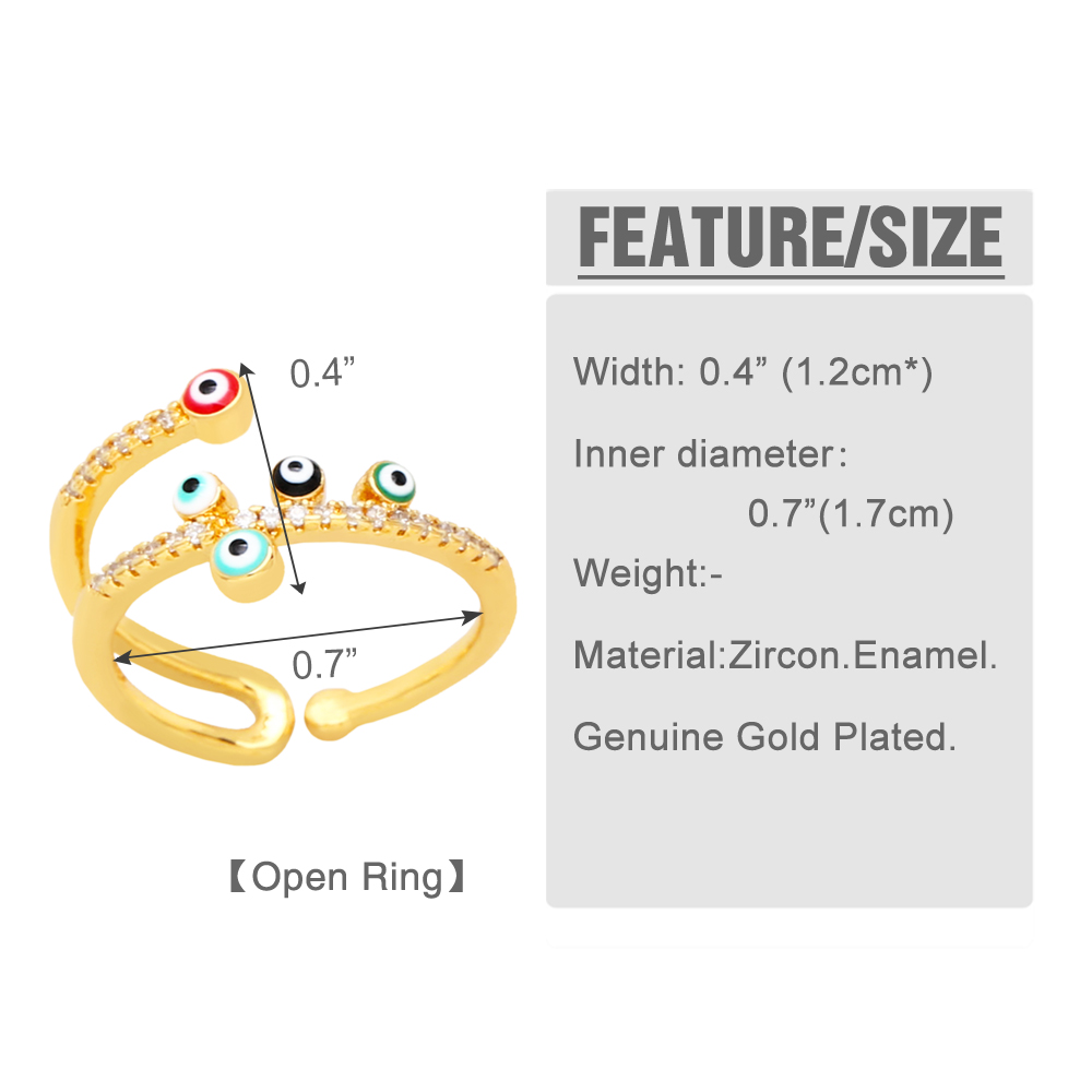 Retro Irregular Devilu0027S Eye Copper Enamel Gold Plated Zircon Open Ring 1 Piece