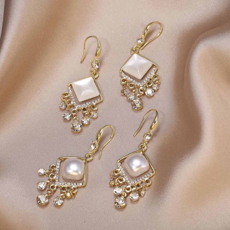 Fashion Round Square Imitation Pearl Alloy opal Womenu0027S Drop Earrings 1 Pair