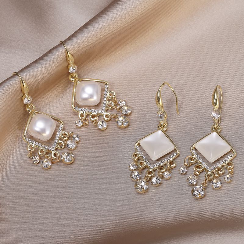 Fashion Round Square Imitation Pearl Alloy opal Womenu0027S Drop Earrings 1 Pair