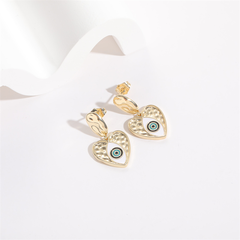 Fashion Devilu0027S Eye Heart Shape Copper Enamel Gold Plated Dangling Earrings 1 Pair