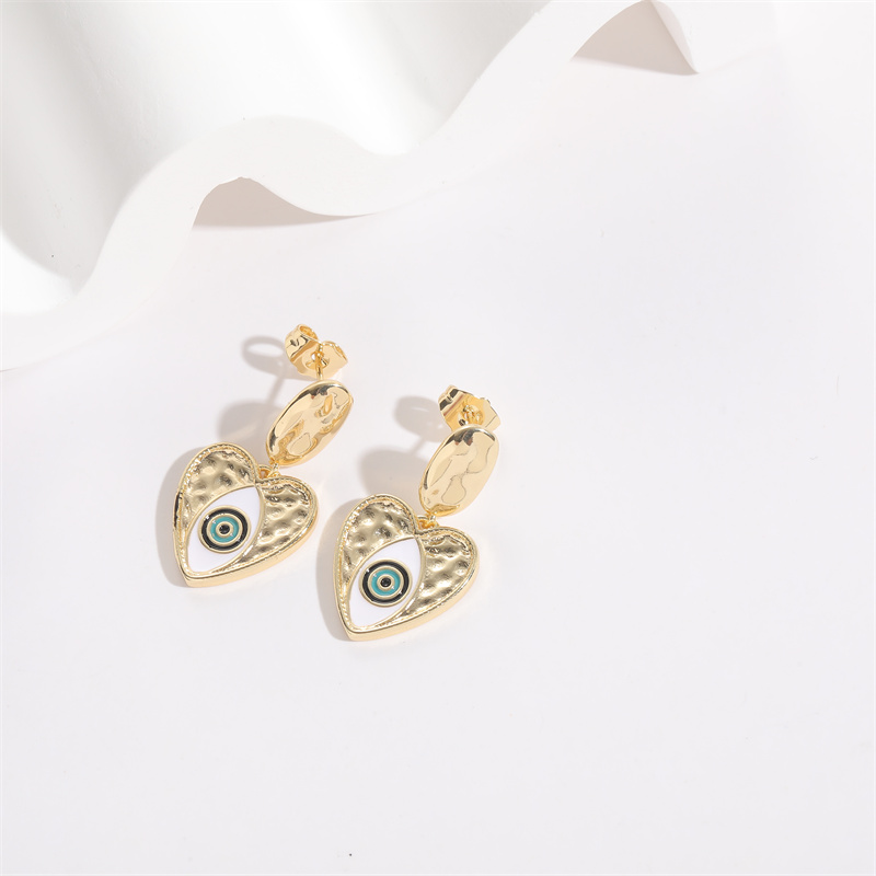 Fashion Devilu0027S Eye Heart Shape Copper Enamel Gold Plated Dangling Earrings 1 Pair