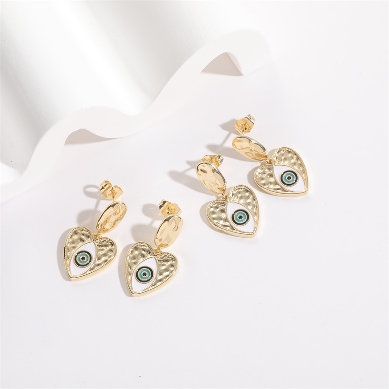Fashion Devilu0027S Eye Heart Shape Copper Enamel Gold Plated Dangling Earrings 1 Pair
