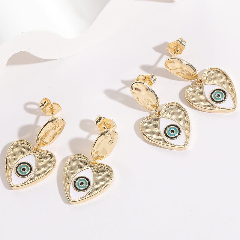 Fashion Devilu0027S Eye Heart Shape Copper Enamel Gold Plated Dangling Earrings 1 Pair