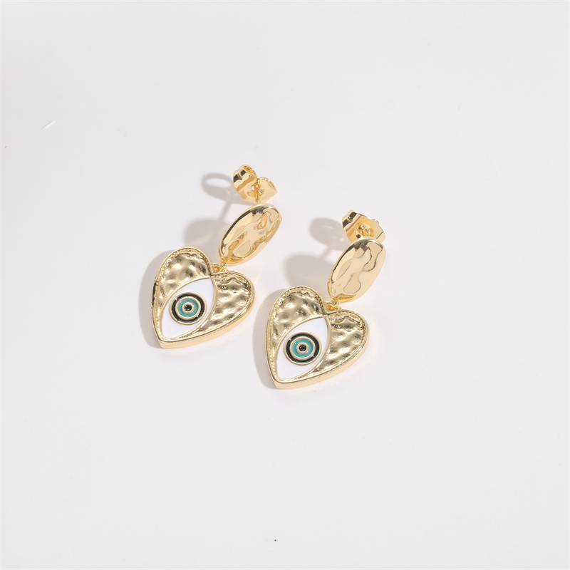 Fashion Devilu0027S Eye Heart Shape Copper Enamel Gold Plated Dangling Earrings 1 Pair