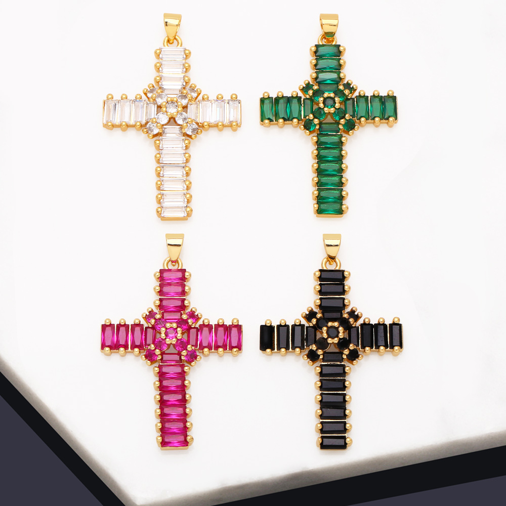 Fashion Cross Copper Gold Plated Zircon Jewelry Accessories 1 Piece