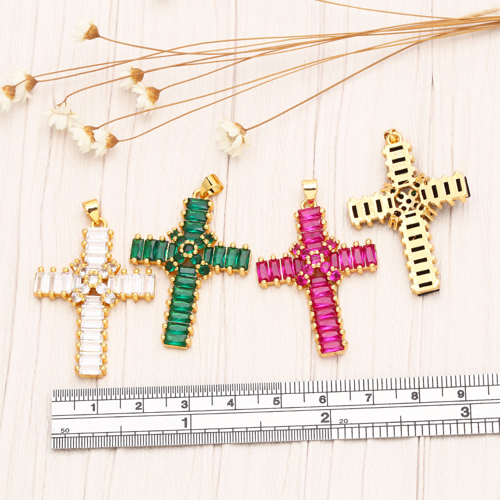 Fashion Cross Copper Gold Plated Zircon Jewelry Accessories 1 Piece