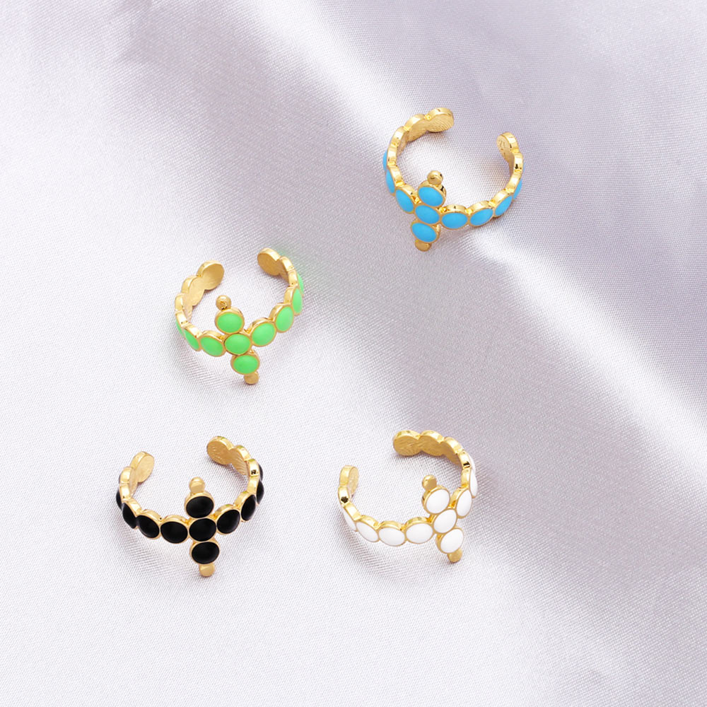 Simple Style Cross Copper Enamel Gold Plated Open Ring 1 Piece