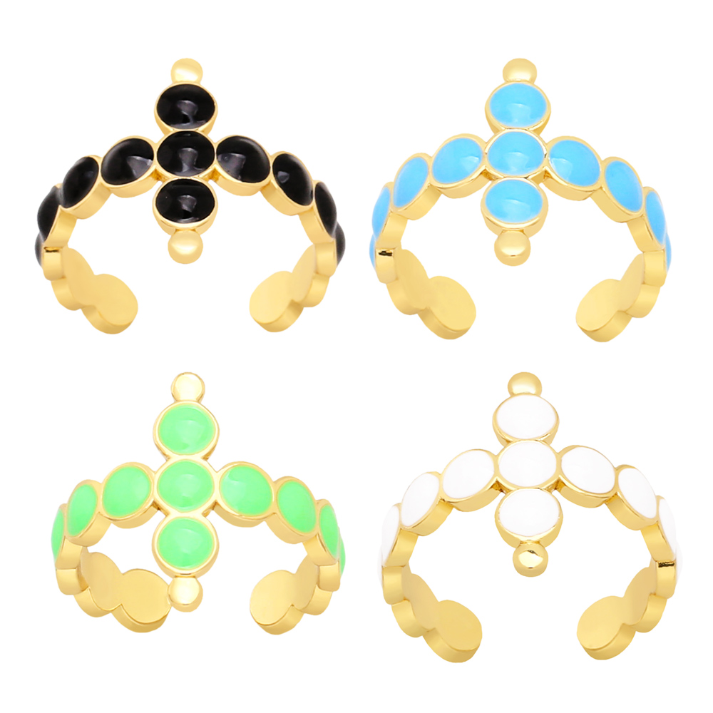 Simple Style Cross Copper Enamel Gold Plated Open Ring 1 Piece