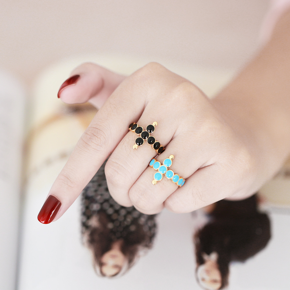 Simple Style Cross Copper Enamel Gold Plated Open Ring 1 Piece