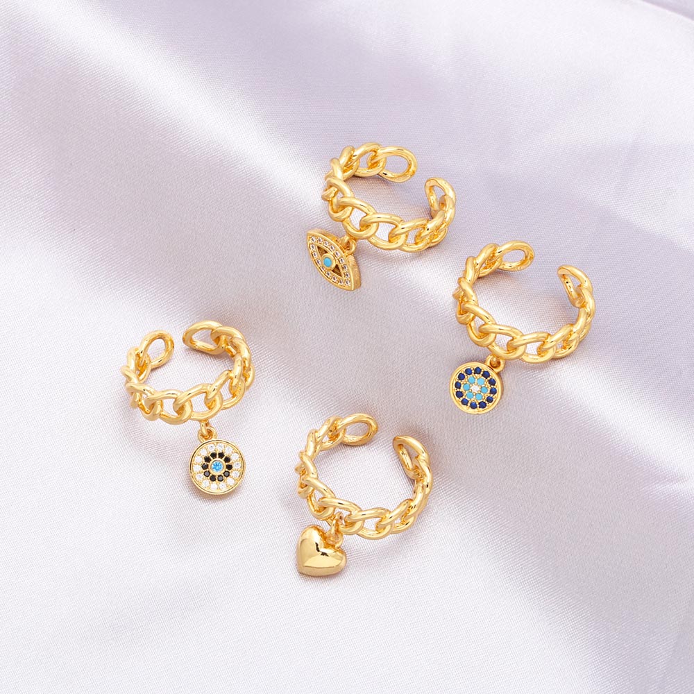 Hip-Hop Devilu0027S Eye Heart Shape Copper Gold Plated Zircon Open Ring 1 Piece
