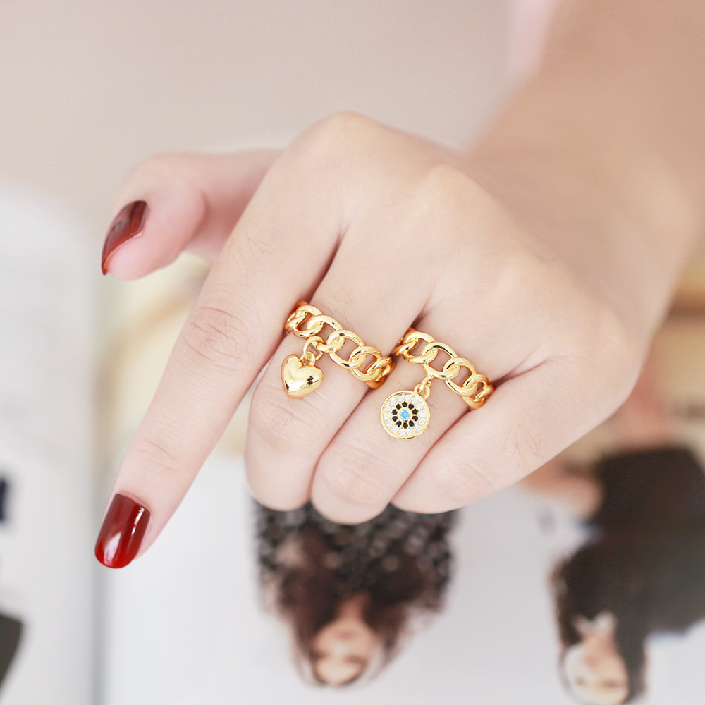 Hip-Hop Devilu0027S Eye Heart Shape Copper Gold Plated Zircon Open Ring 1 Piece