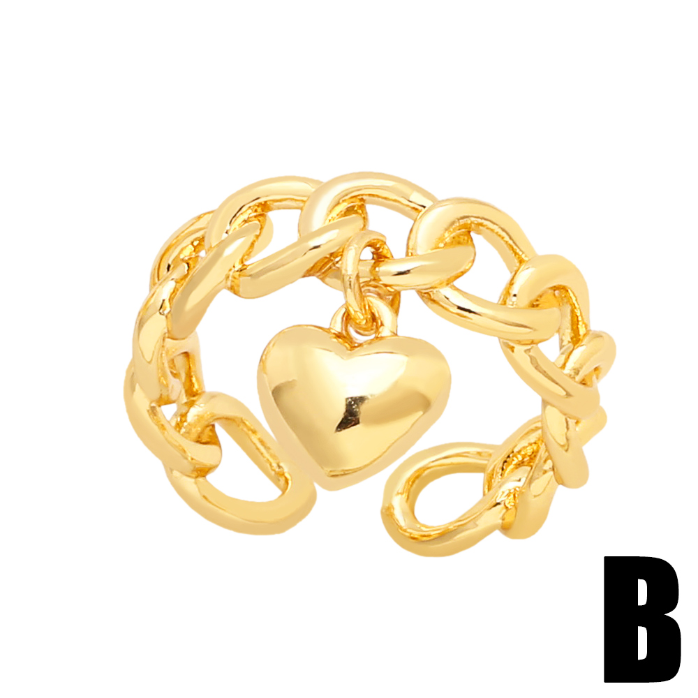Hip-Hop Devilu0027S Eye Heart Shape Copper Gold Plated Zircon Open Ring 1 Piece