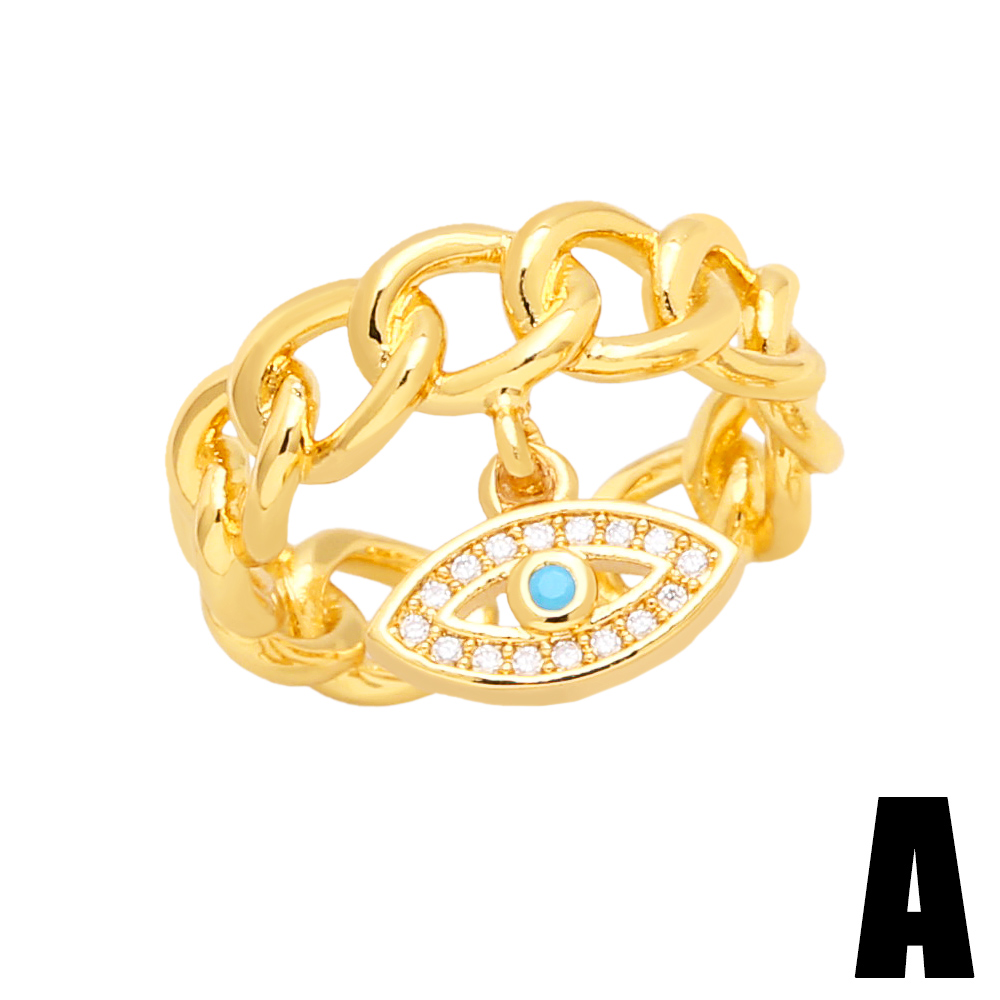 Hip-Hop Devilu0027S Eye Heart Shape Copper Gold Plated Zircon Open Ring 1 Piece