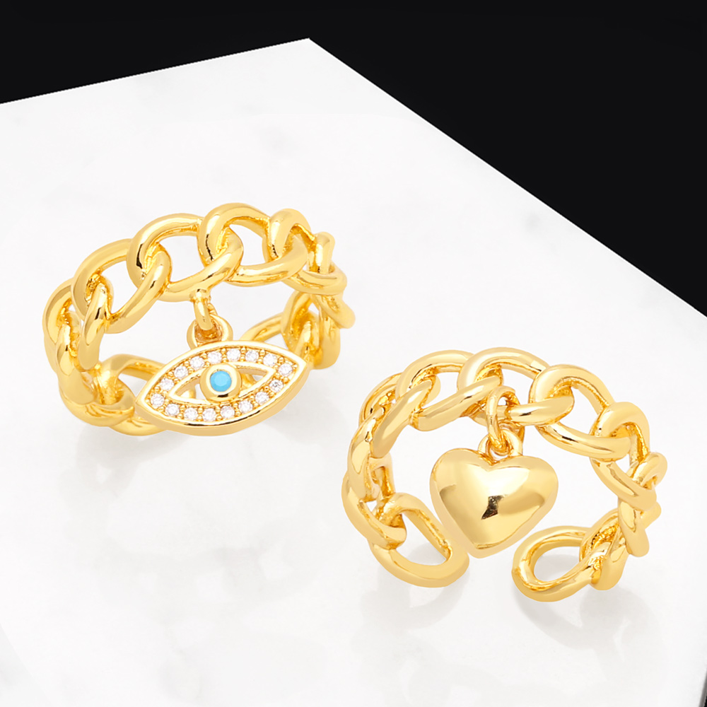 Hip-Hop Devilu0027S Eye Heart Shape Copper Gold Plated Zircon Open Ring 1 Piece