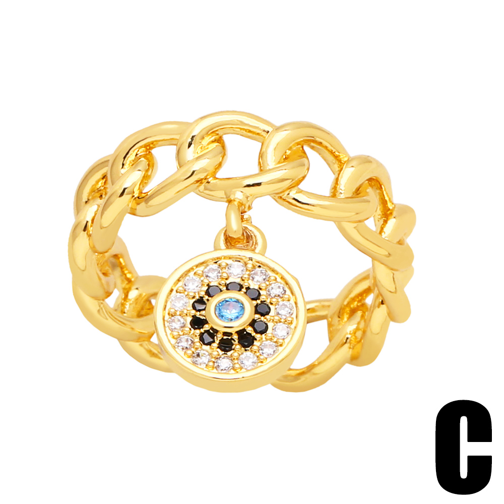 Hip-Hop Devilu0027S Eye Heart Shape Copper Gold Plated Zircon Open Ring 1 Piece