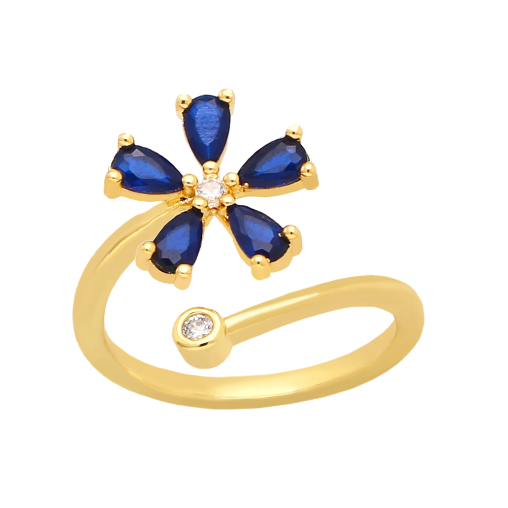 Sweet Flower Copper Gold Plated Zircon Open Ring 1 Piece