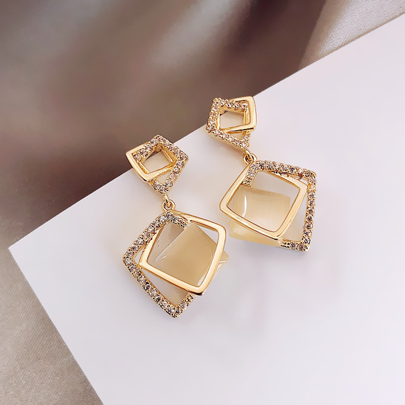 Fashion Square opal Plating Inlay Artificial Diamond Womenu0027S Drop Earrings 1 Pair