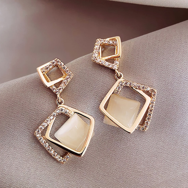 Fashion Square opal Plating Inlay Artificial Diamond Womenu0027S Drop Earrings 1 Pair