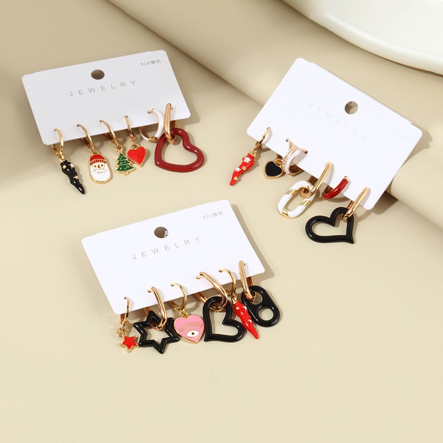 Fashion Heart Shape Copper Drop Earrings 6 Pieces