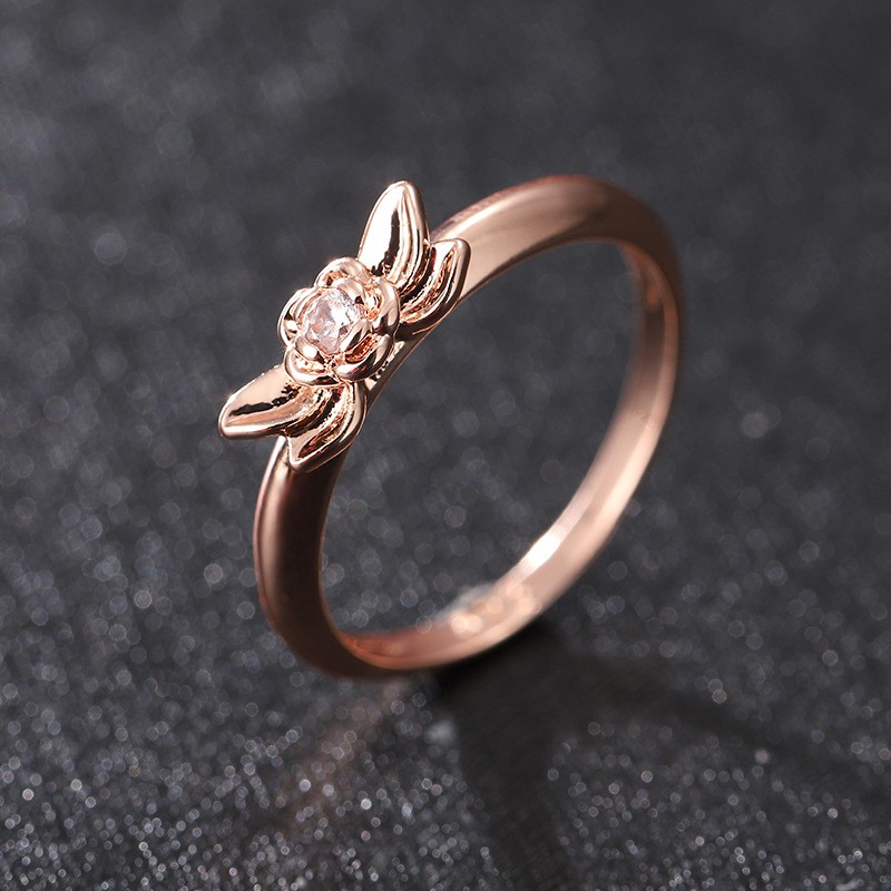 Fashion Flower Copper Inlay Zircon Rings 2 Pieces