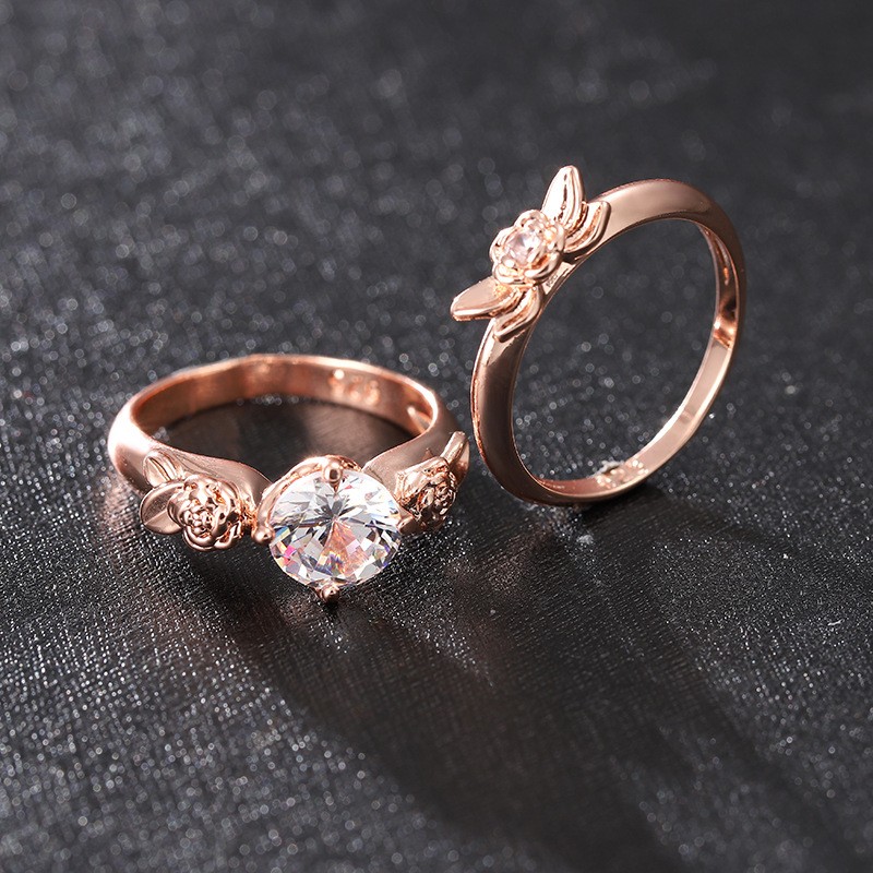 Fashion Flower Copper Inlay Zircon Rings 2 Pieces