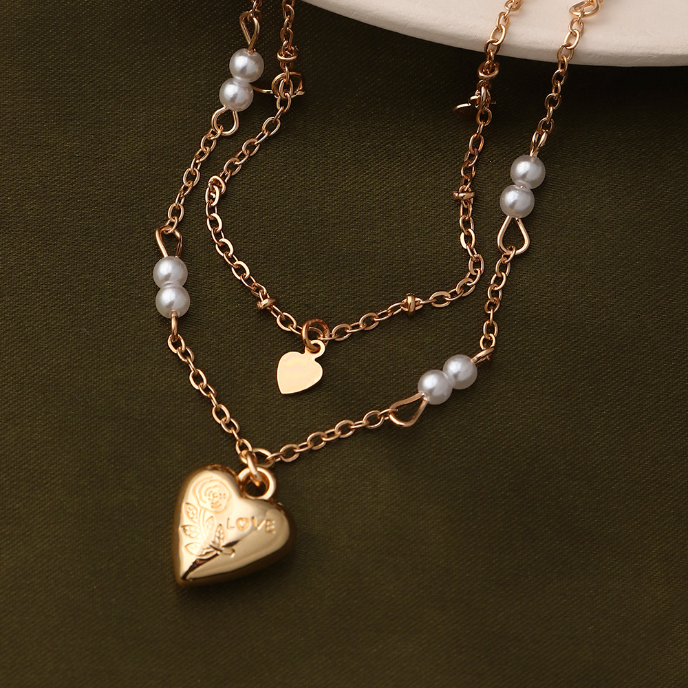 Fashion Heart Shape Alloy Pearl Womenu0027S Layered Necklaces 1 Piece