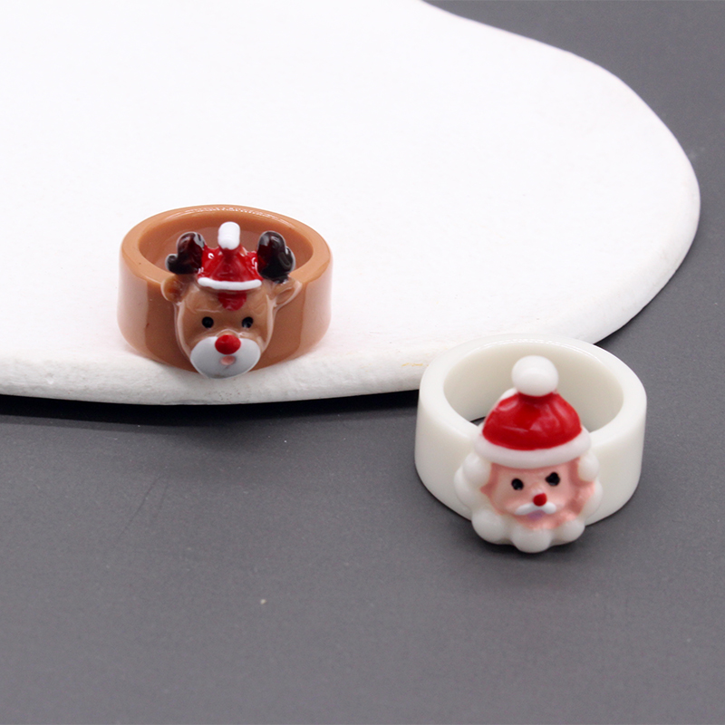 Cute Santa Claus Elk Resin Womenu0027S Rings 1 Piece