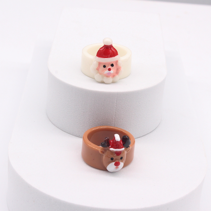 Cute Santa Claus Elk Resin Womenu0027S Rings 1 Piece