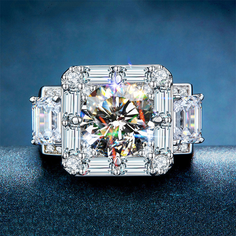 Luxurious Square Copper Inlay Artificial Diamond Zircon Rings 1 Piece