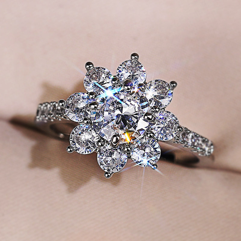 Fashion Flower Copper Inlay Artificial Diamond Zircon Rings 1 Piece