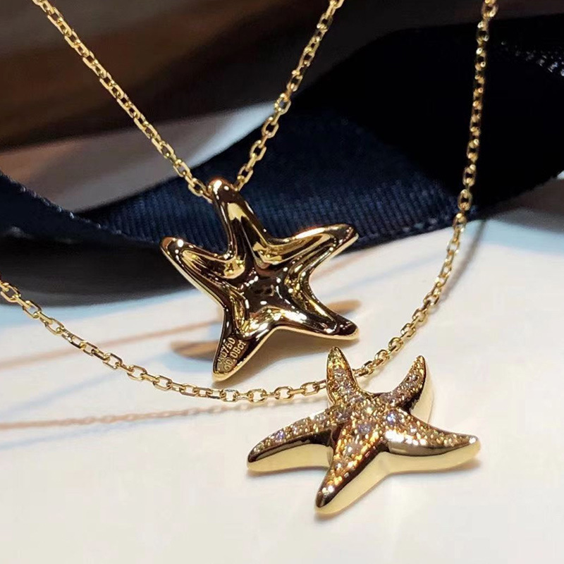 Fashion Starfish Copper Plating Inlay Artificial Diamond Zircon Pendant Necklace 1 Piece