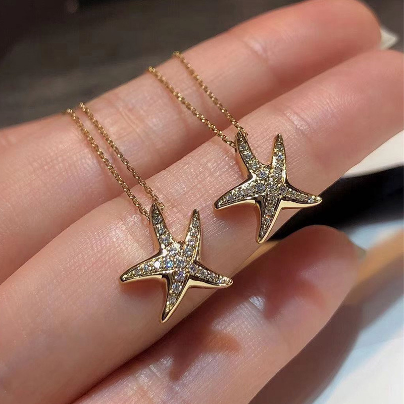 Fashion Starfish Copper Plating Inlay Artificial Diamond Zircon Pendant Necklace 1 Piece